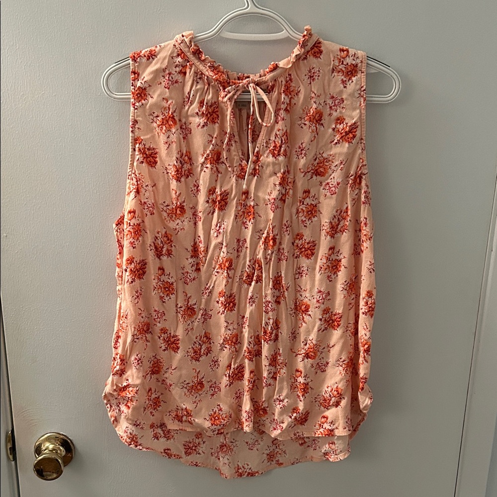 LOFT Floral Tie-Neck Blouse - Pink and Red